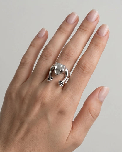 Silver Sculpted Frog Wrap Ring