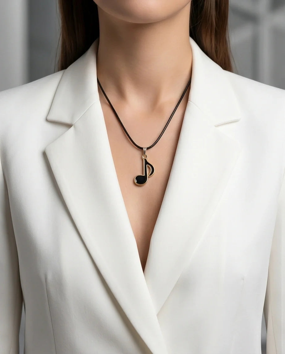 Gold and Black Eighth Note Necklace