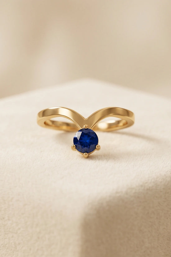Gold Plated Blue Sapphire Droplet Chevron Ring