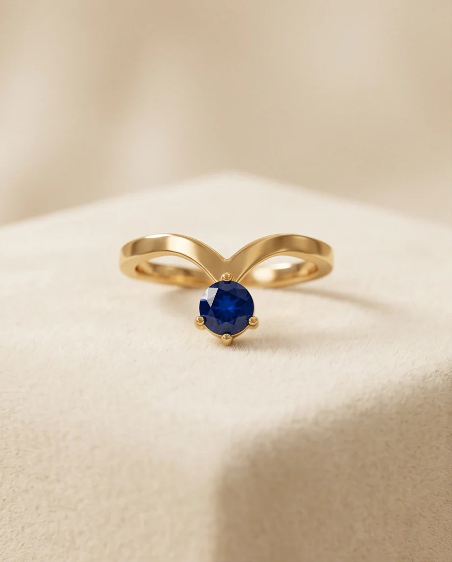 Gold Plated Blue Sapphire Droplet Chevron Ring