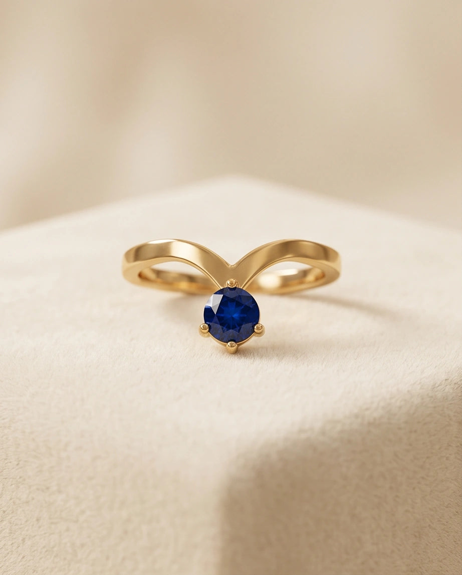 Gold Plated Blue Sapphire Droplet Chevron Ring