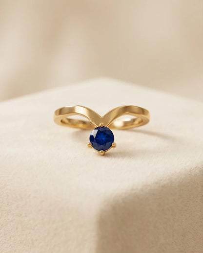 Gold Plated Blue Sapphire Droplet Chevron Ring