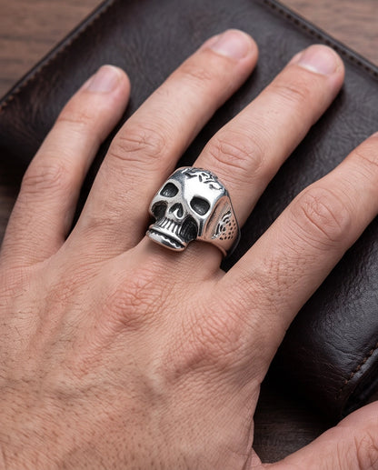 Engraved Sculpted Skull Ring