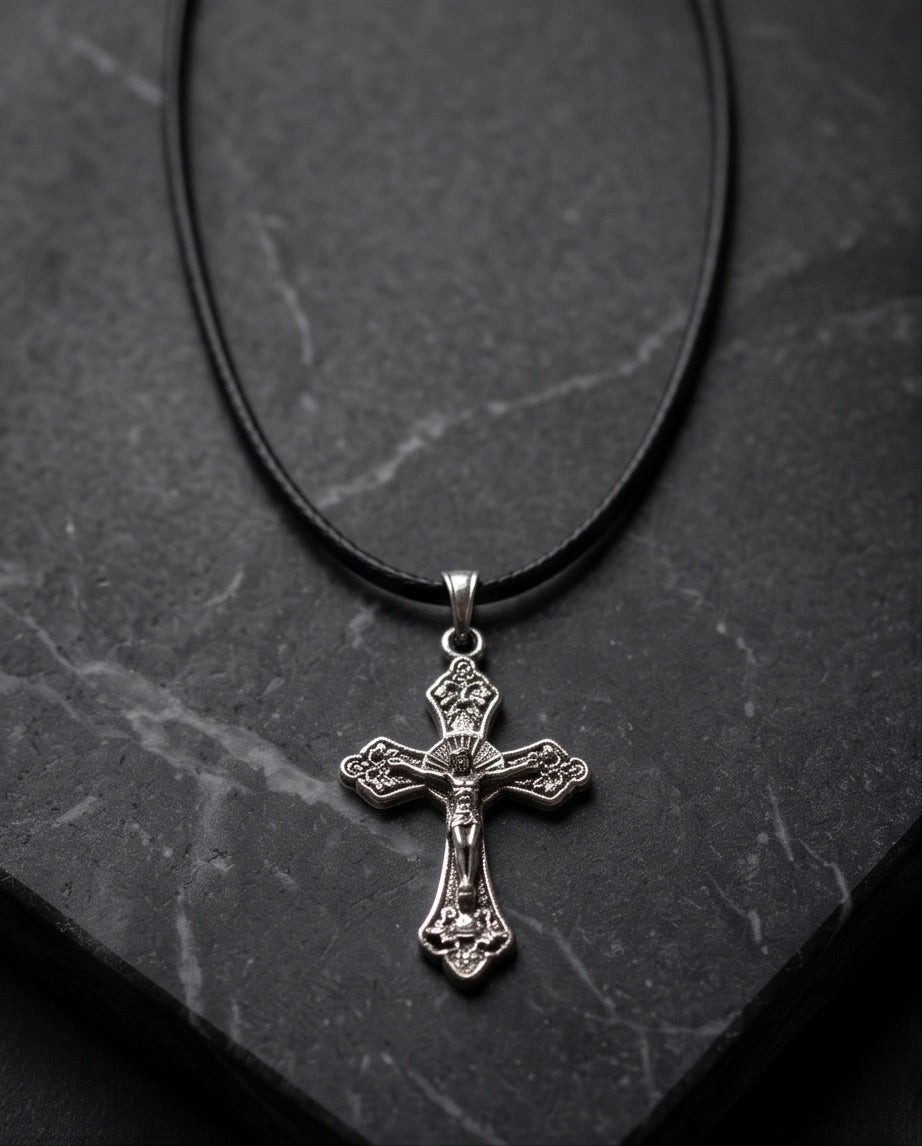 Silver Vintage Crucifix Cross Necklace