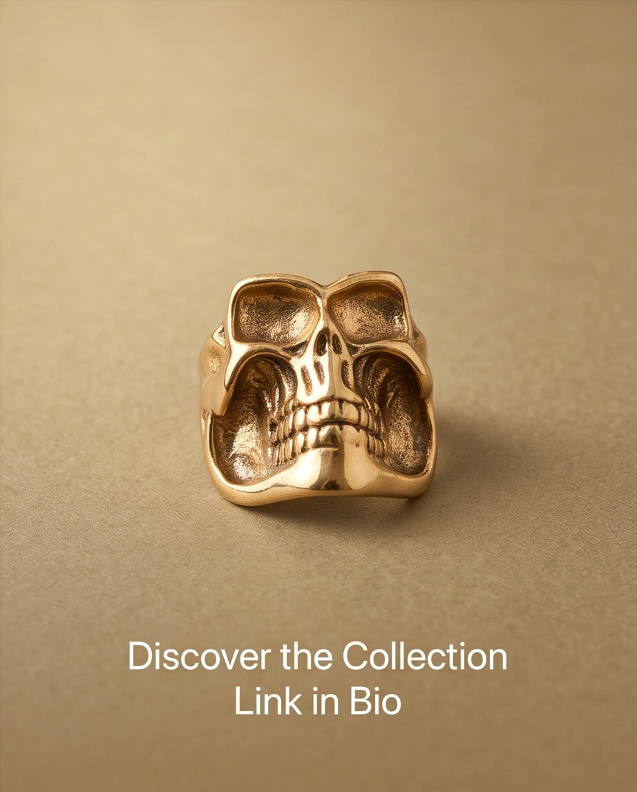 Abstract Sculptural Minimalist Skull Gold Ring