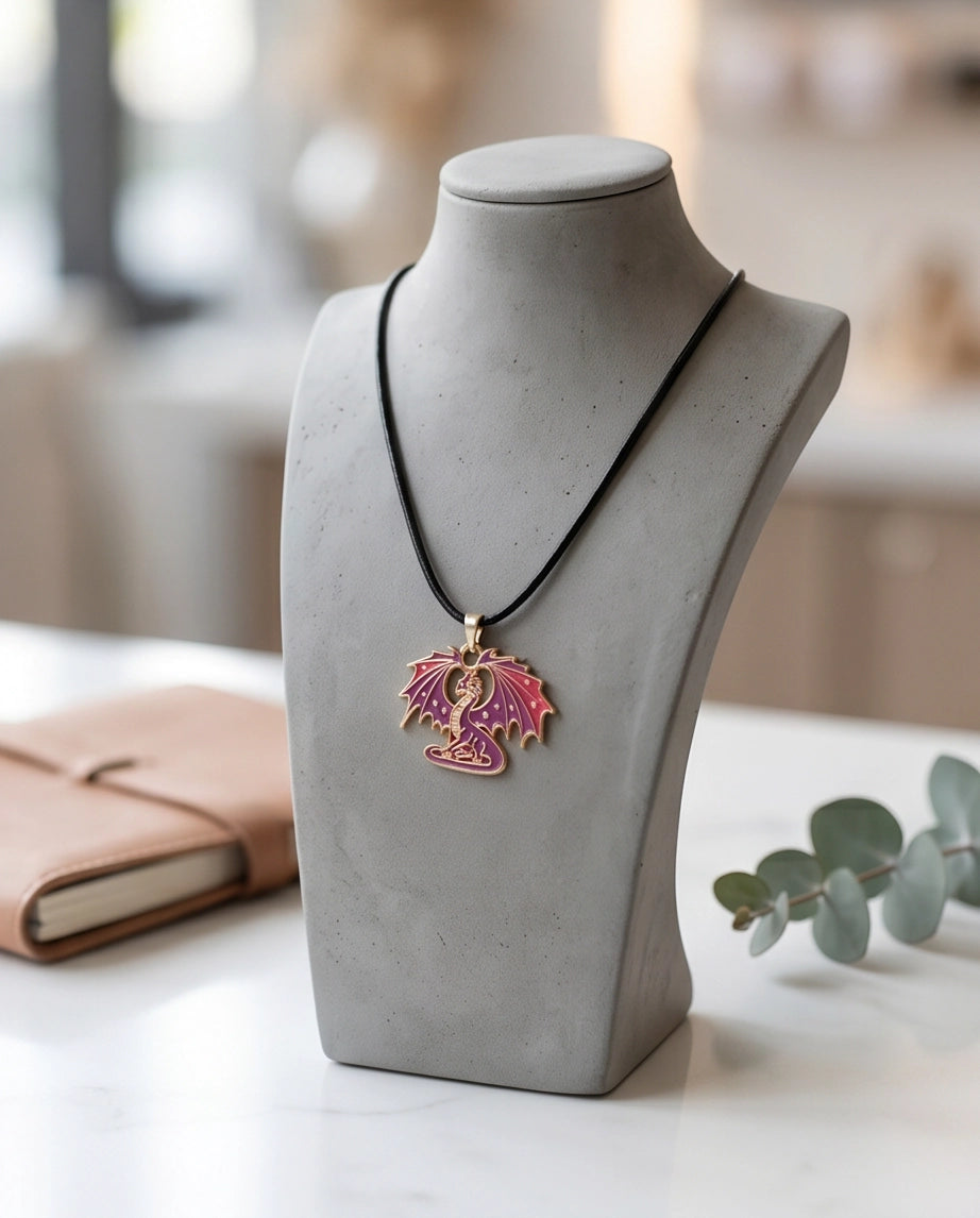 Celestial Magenta Dragon Pendant Necklace