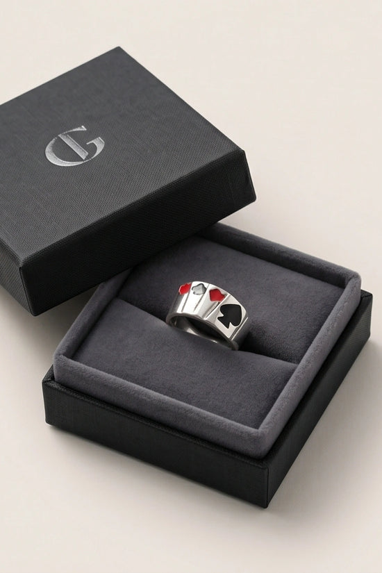 Sterling Silver Poker Card Suits Signet Ring