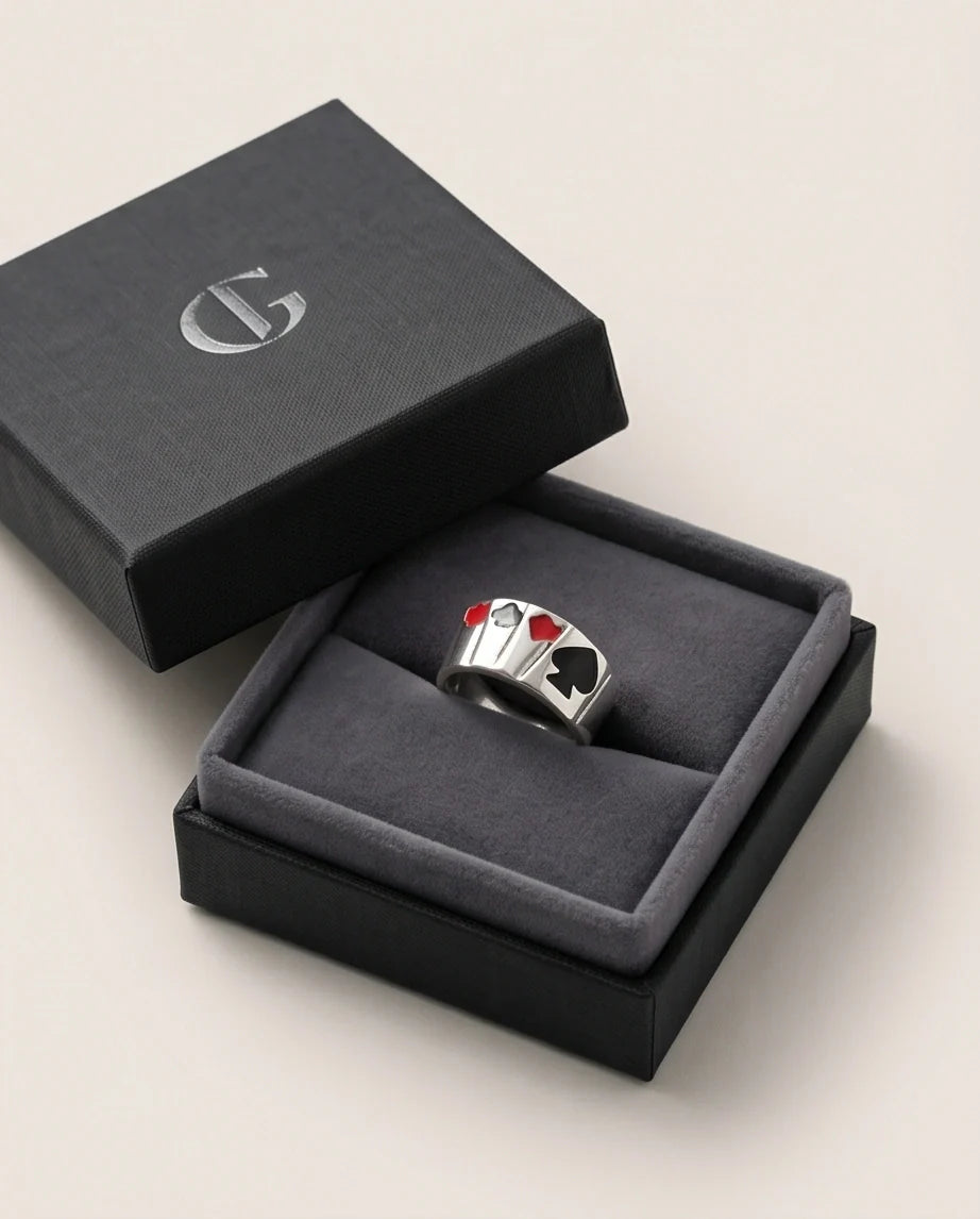 Sterling Silver Poker Card Suits Signet Ring