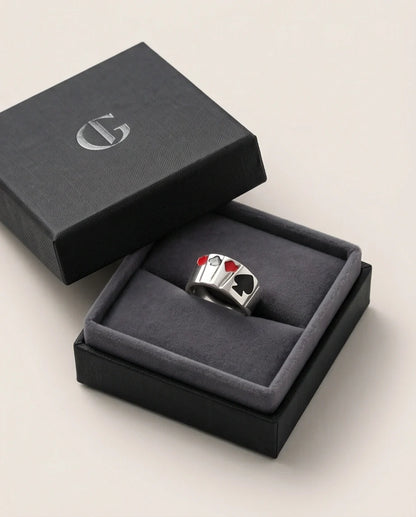 Sterling Silver Poker Card Suits Signet Ring