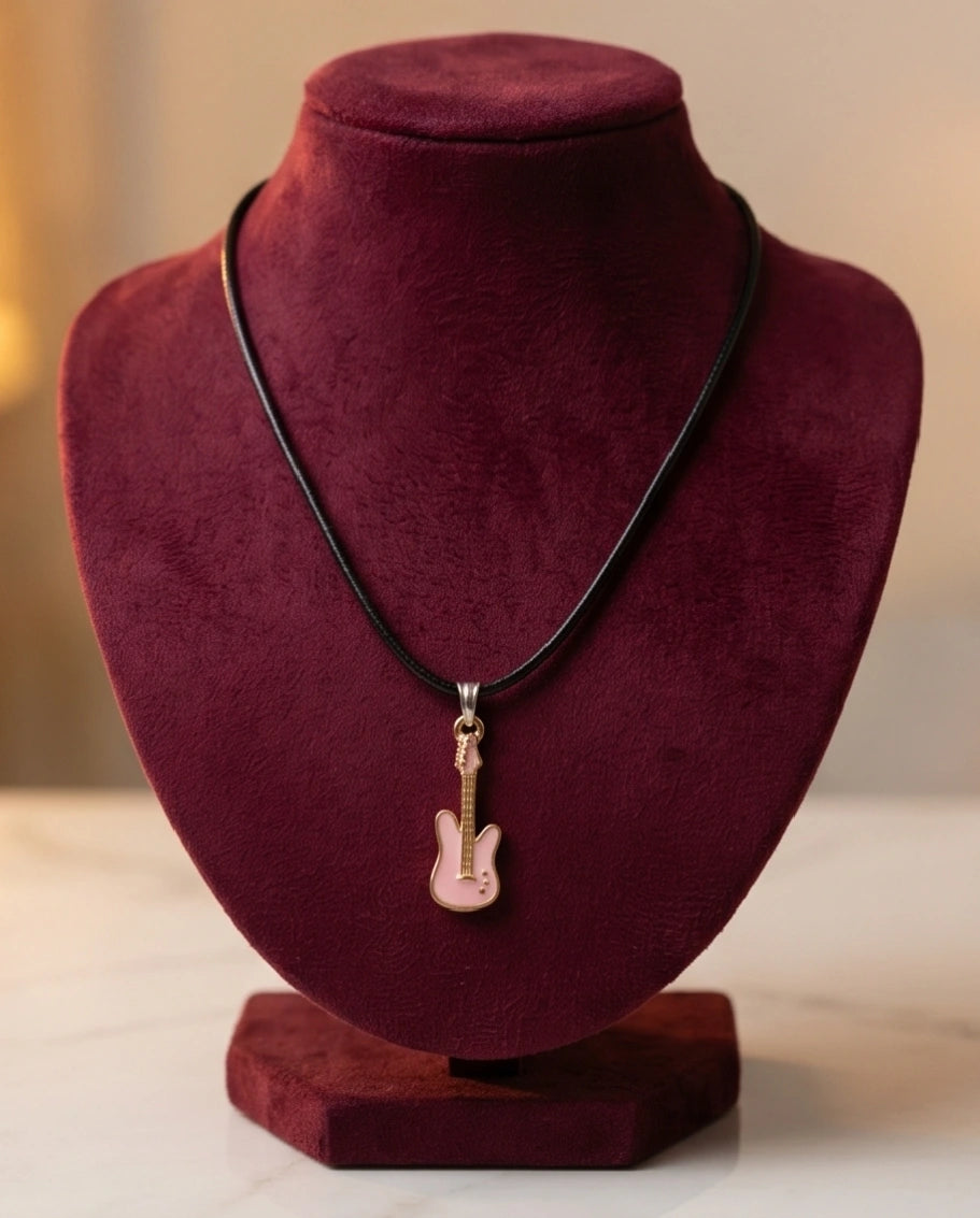 Gold and Pink Electric Guitar Necklace