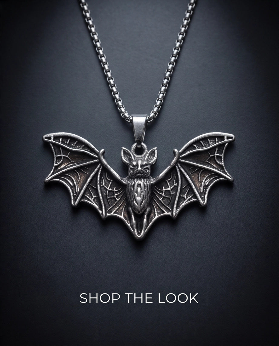 Silver Oxidized Flying Bat Pendant Necklace