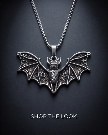 Silver Oxidized Flying Bat Pendant Necklace