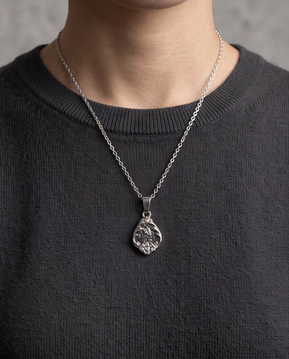 Silver Vintage Cherub Black Enamel Teardrop Pendant Necklace