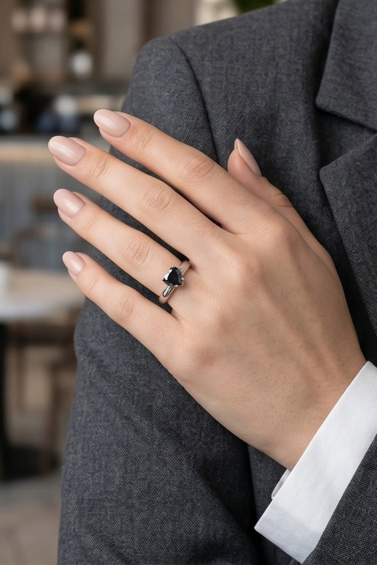 Sterling Silver Heart-Cut Black Onyx Solitaire Ring