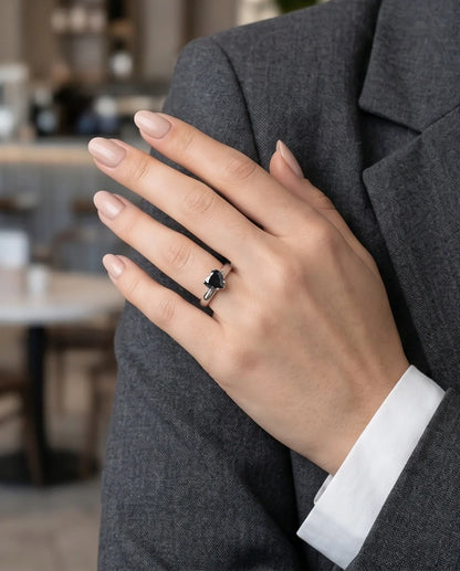 Sterling Silver Heart-Cut Black Onyx Solitaire Ring