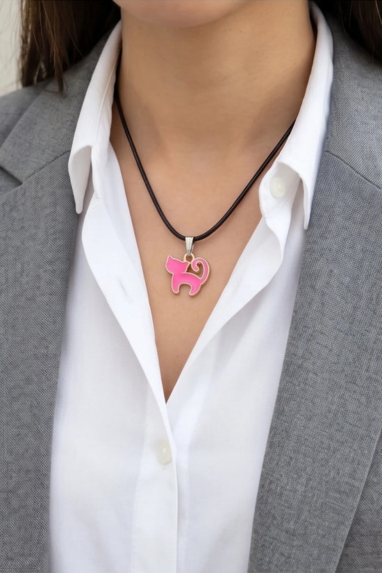 Gold and Pink Cat Pendant Necklace