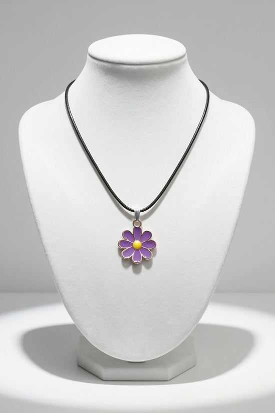 Vibrant Purple Daisy Enamel Pendant Necklace