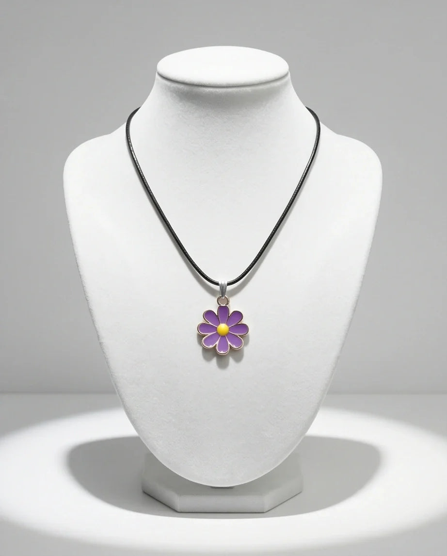 Vibrant Purple Daisy Enamel Pendant Necklace