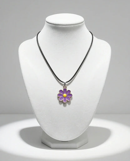 Vibrant Purple Daisy Enamel Pendant Necklace