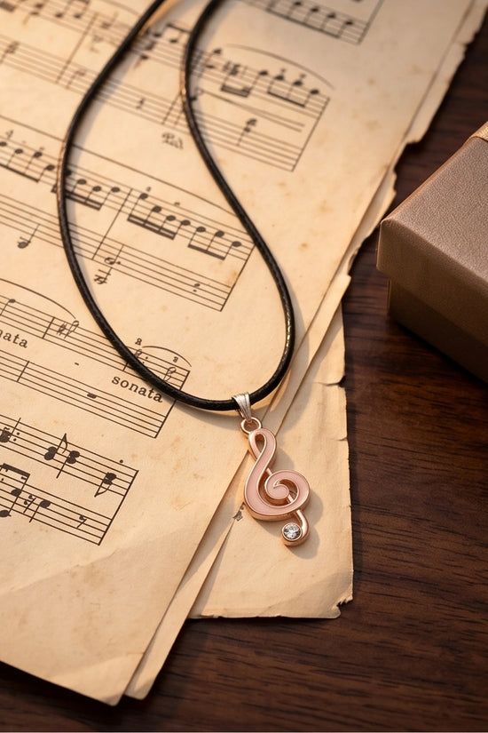 Rose Gold Pink Treble Clef Music Necklace