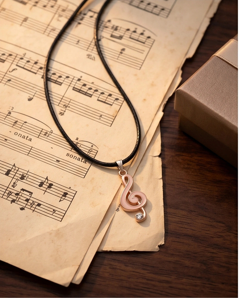 Rose Gold Pink Treble Clef Music Necklace