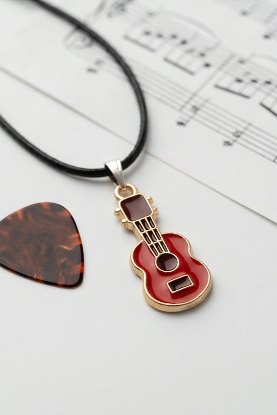 Gold and Red Acoustic Guitar Necklace