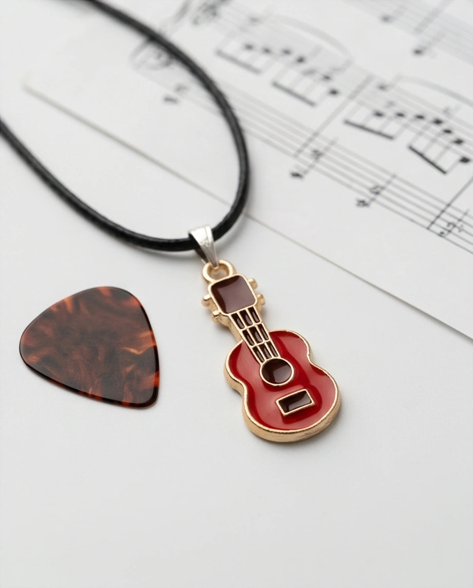 Gold and Red Acoustic Guitar Necklace