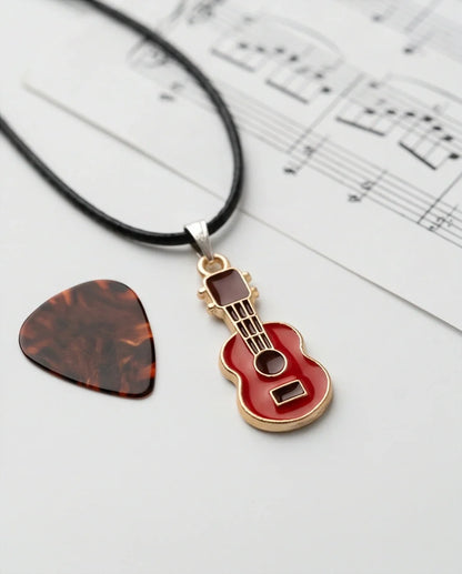 Gold and Red Acoustic Guitar Necklace