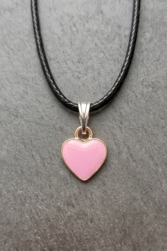 Classic Pink Heart Enamel Pendant Necklace