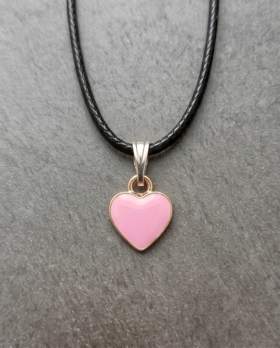 Classic Pink Heart Enamel Pendant Necklace
