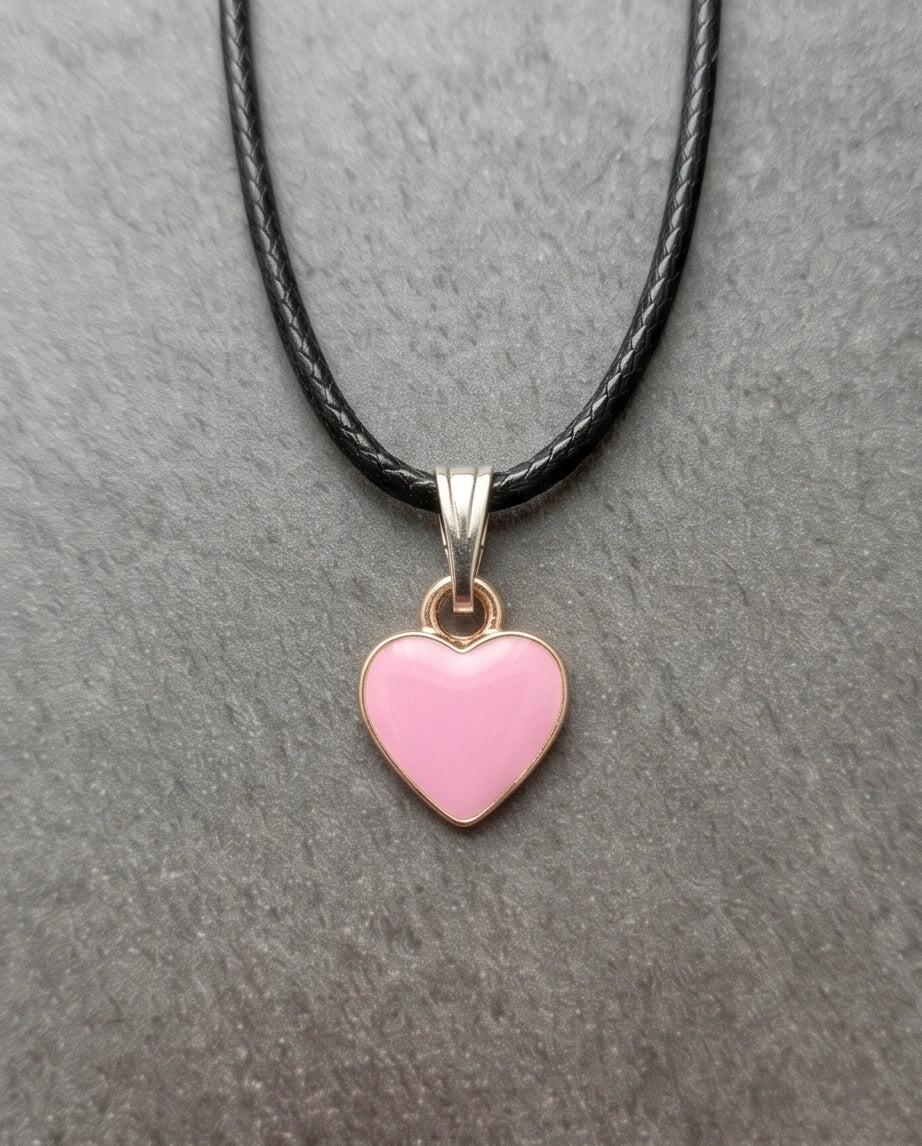 Classic Pink Heart Enamel Pendant Necklace
