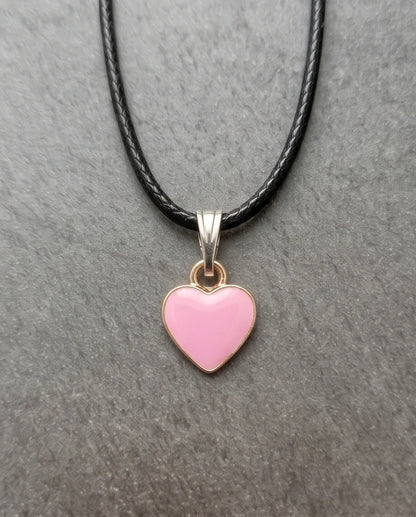 Classic Pink Heart Enamel Pendant Necklace