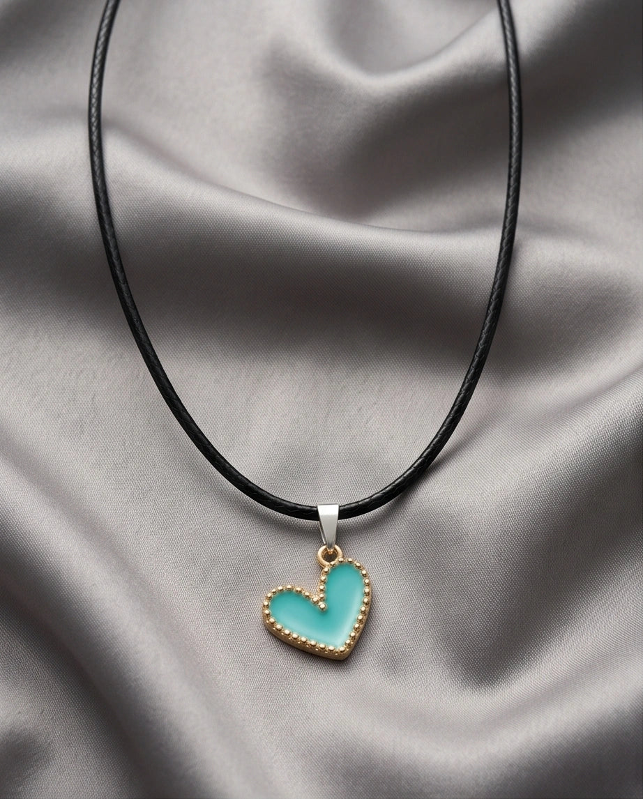 Gold and Turquoise Beaded Heart Necklace