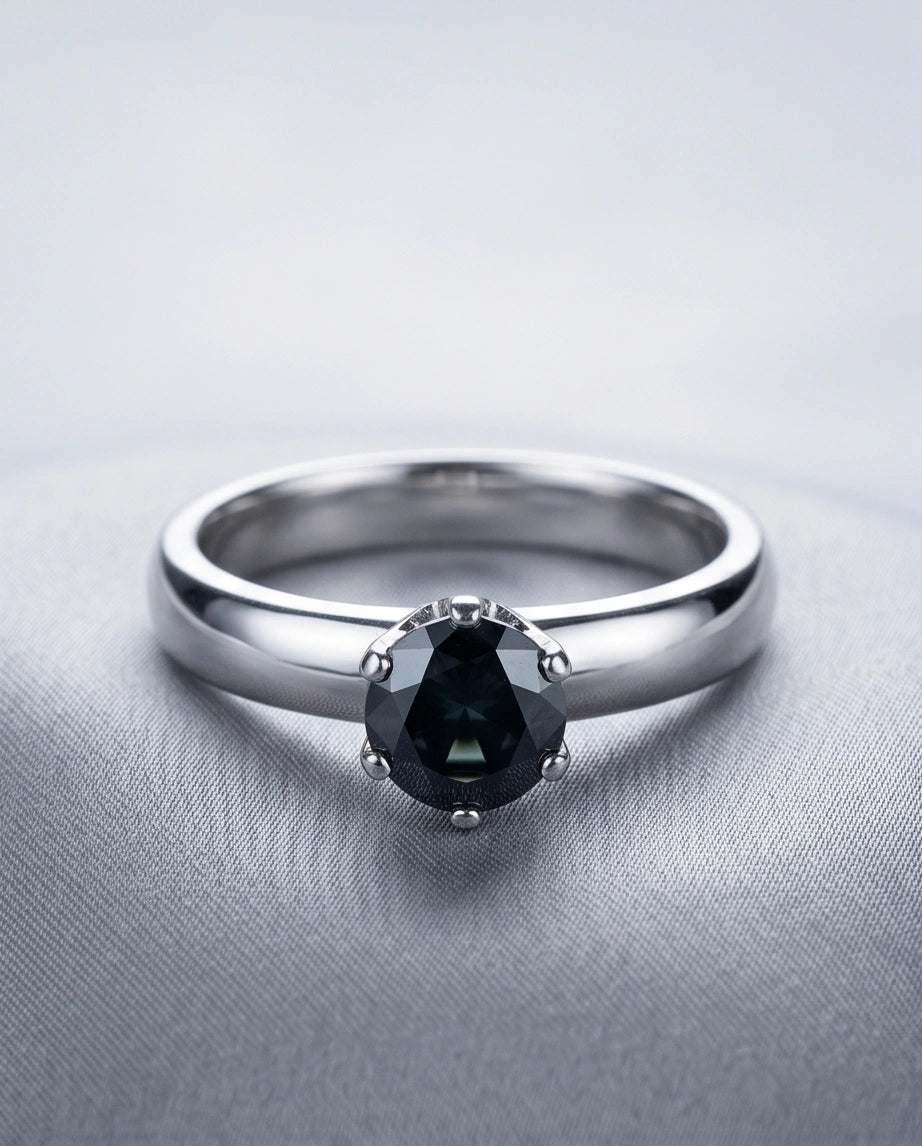 Sterling Silver Black Diamond Solitaire Ring