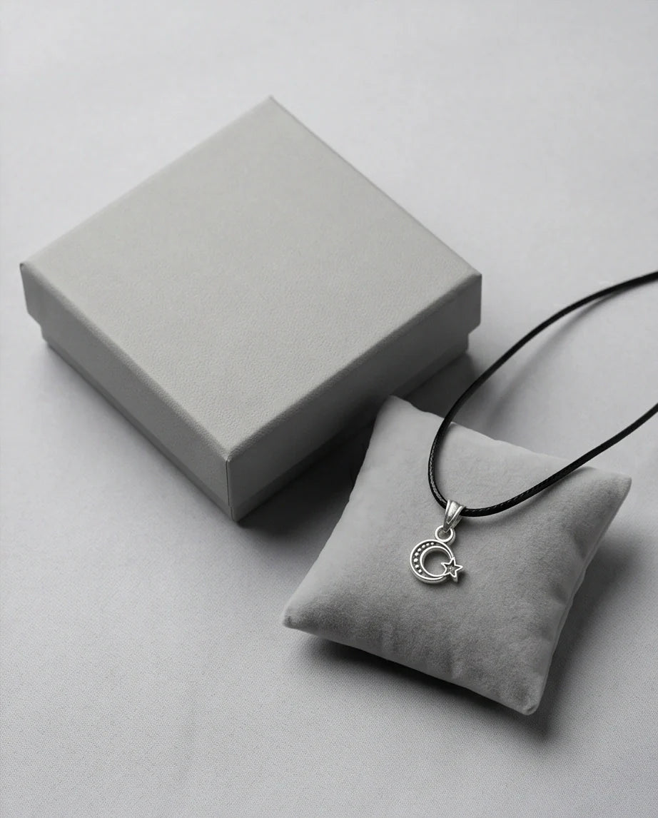 Silver Celestial Crescent Moon and Star Necklace