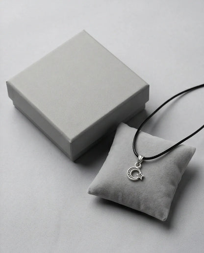 Silver Celestial Crescent Moon and Star Necklace