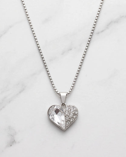 Silver Clear Crystal Heart Pavé Pendant Necklace