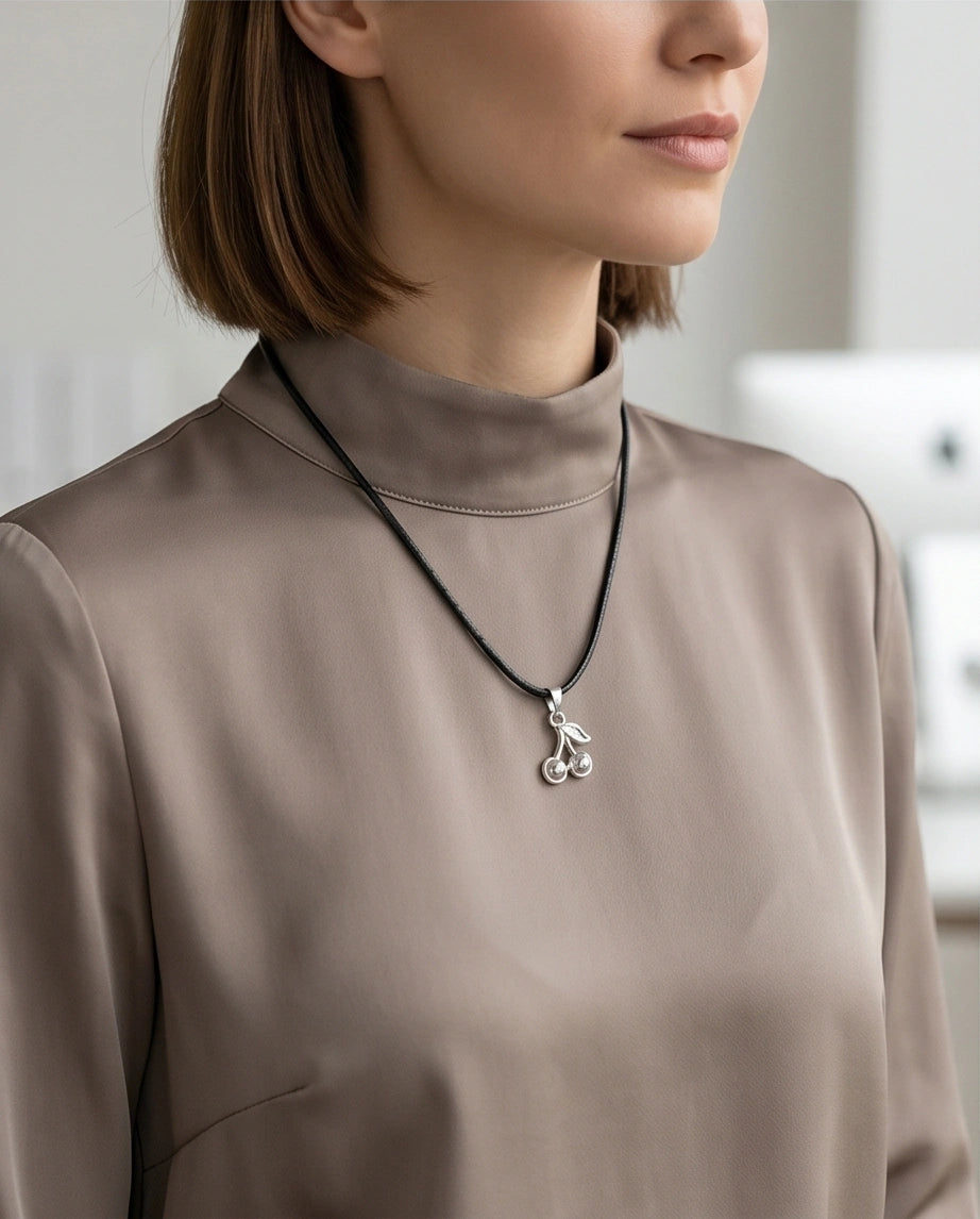 Silver Double Cherry Pendant Necklace