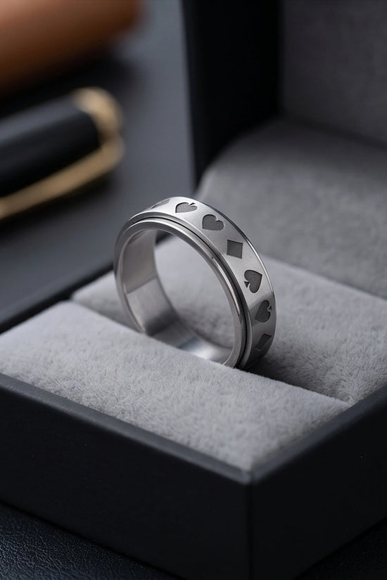 Silver Playing Cards Suit Spinner Ring