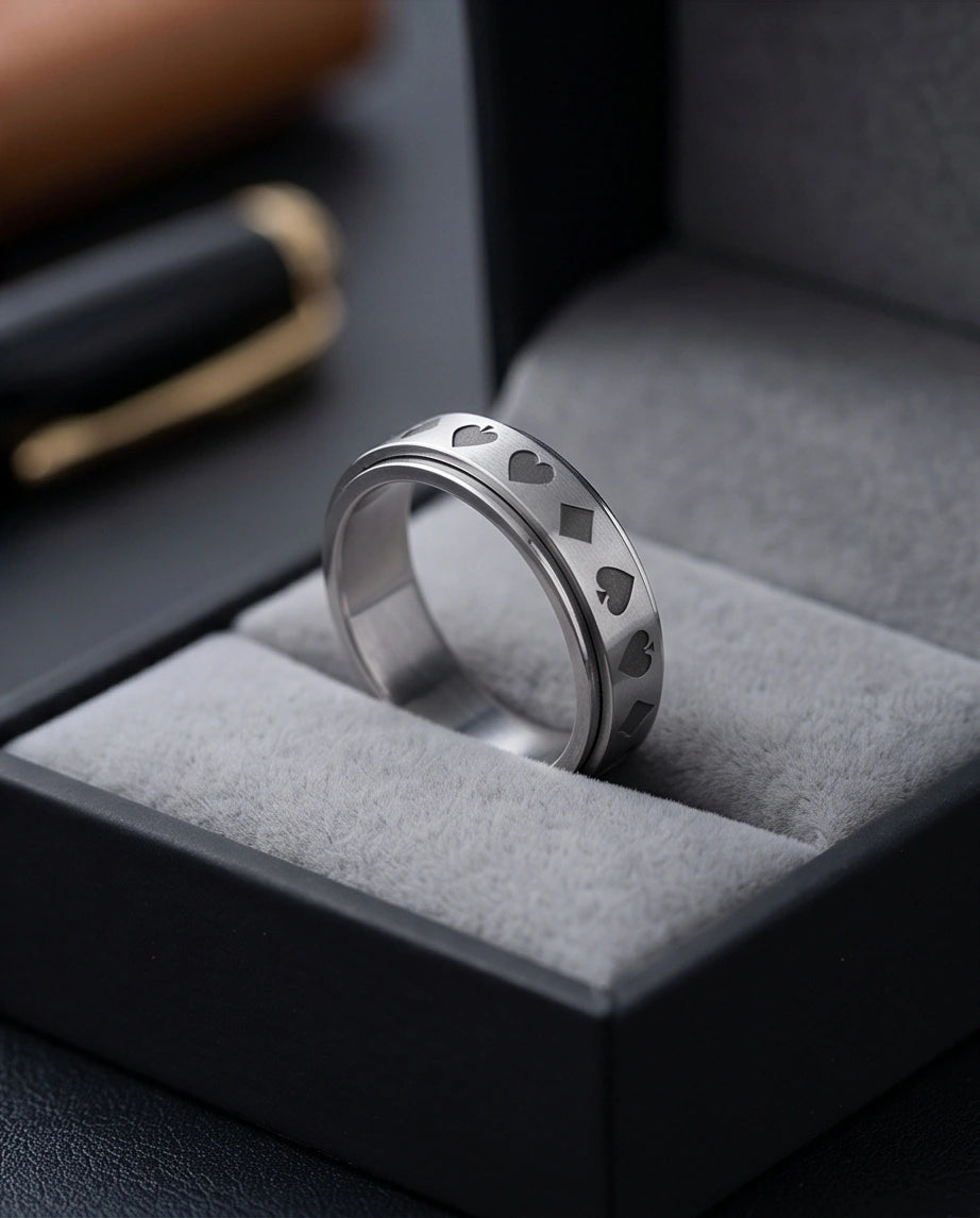 Silver Playing Cards Suit Spinner Ring