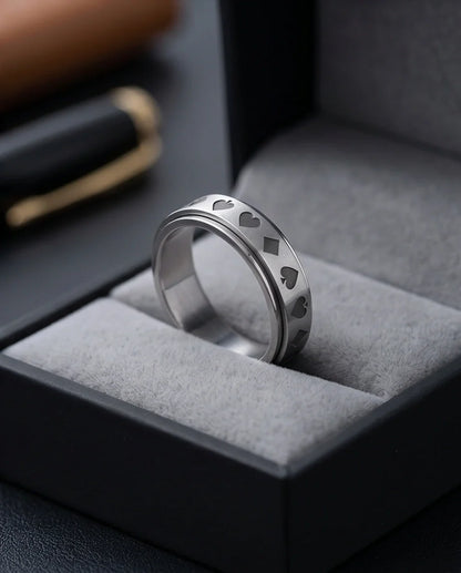 Silver Playing Cards Suit Spinner Ring