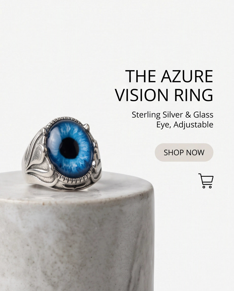 Sapphire Blue Evil Eye Cabochon Prong-Set Silver Ring