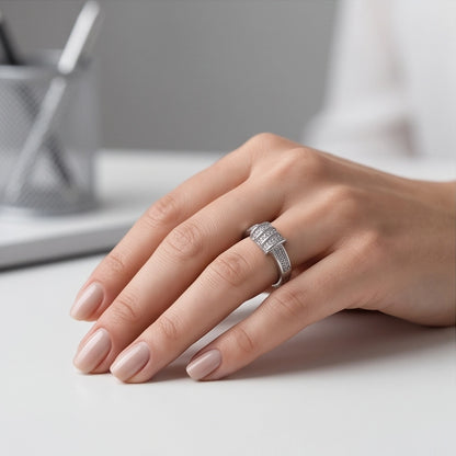 Triple-Barrel Pavé Station Band Ring