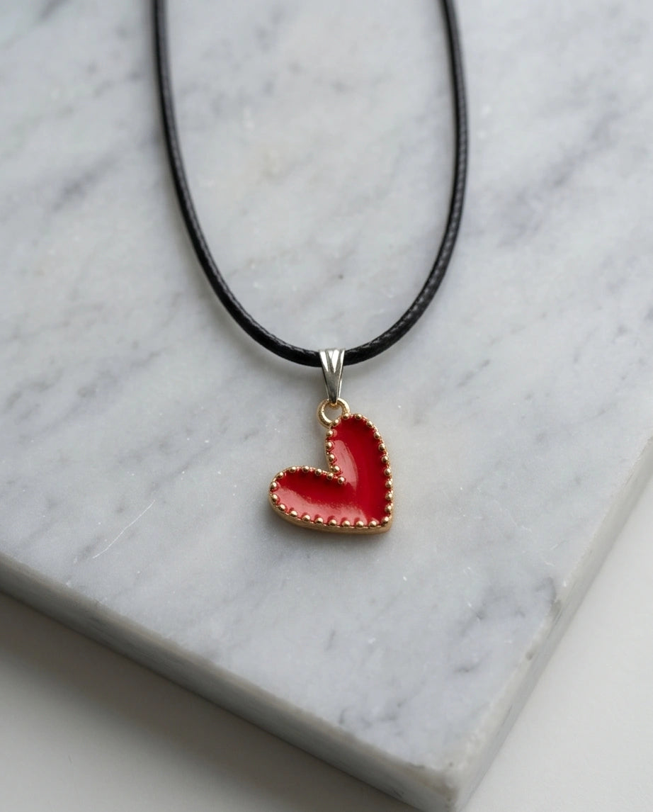 Gold and Textured Red Heart Necklace