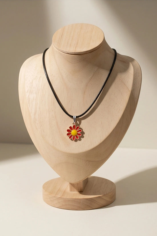 Gold and Red Flower Pendant Necklace