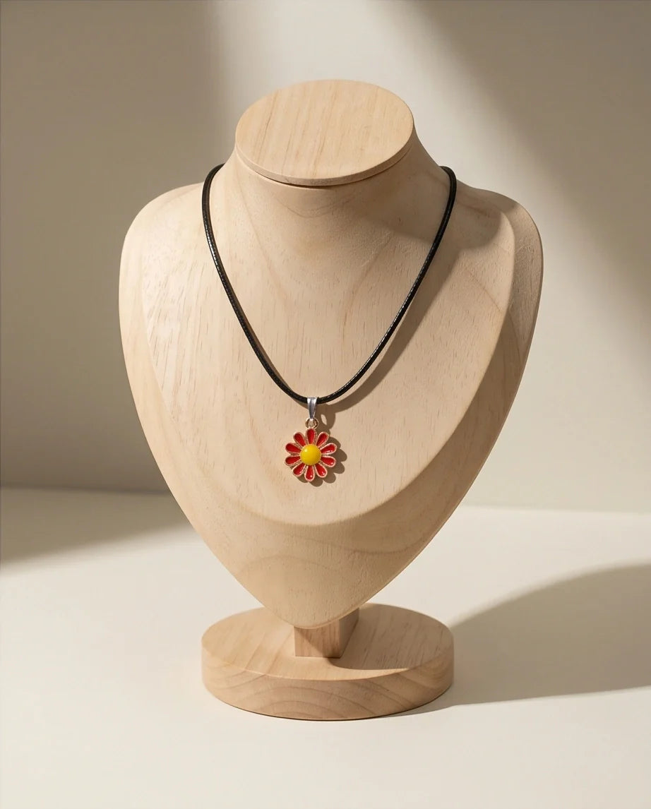 Gold and Red Flower Pendant Necklace