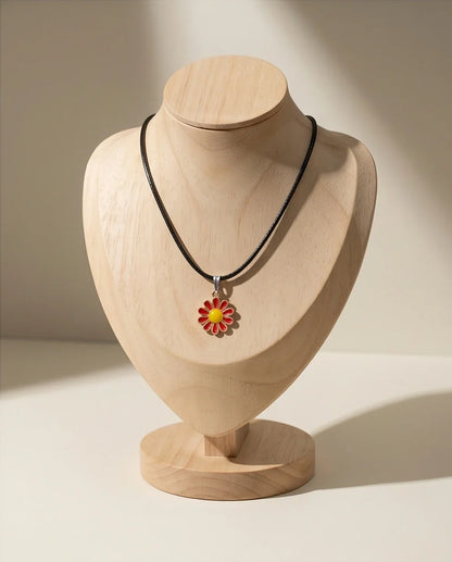 Gold and Red Flower Pendant Necklace