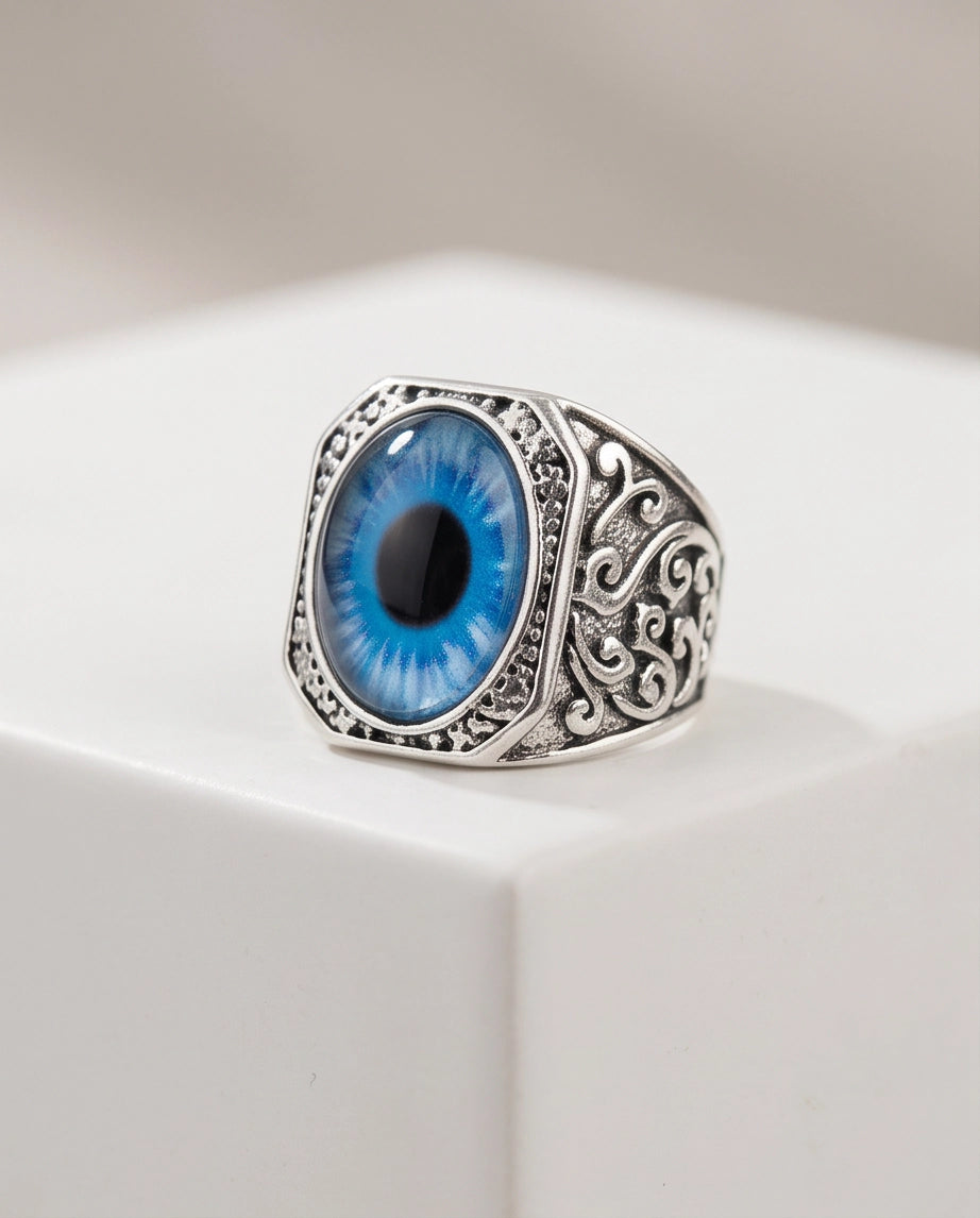 Azure Iris Filigree Octagonal Silver Ring