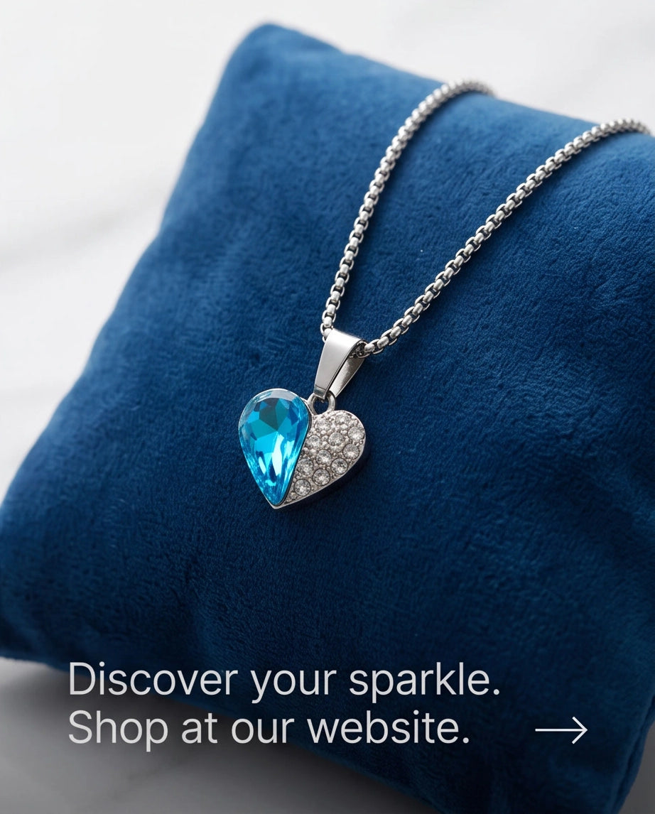 Silver Aquamarine Heart Pavé Pendant Necklace