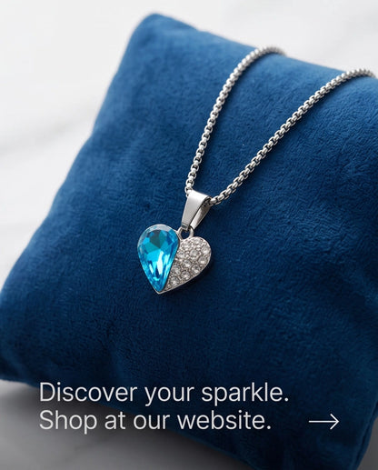 Silver Aquamarine Heart Pavé Pendant Necklace